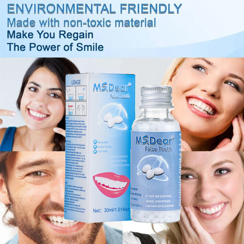 False Teeth Solid Glue Temporary Tooth Repair Moldable Fix Broke Gap Teeth 30ML