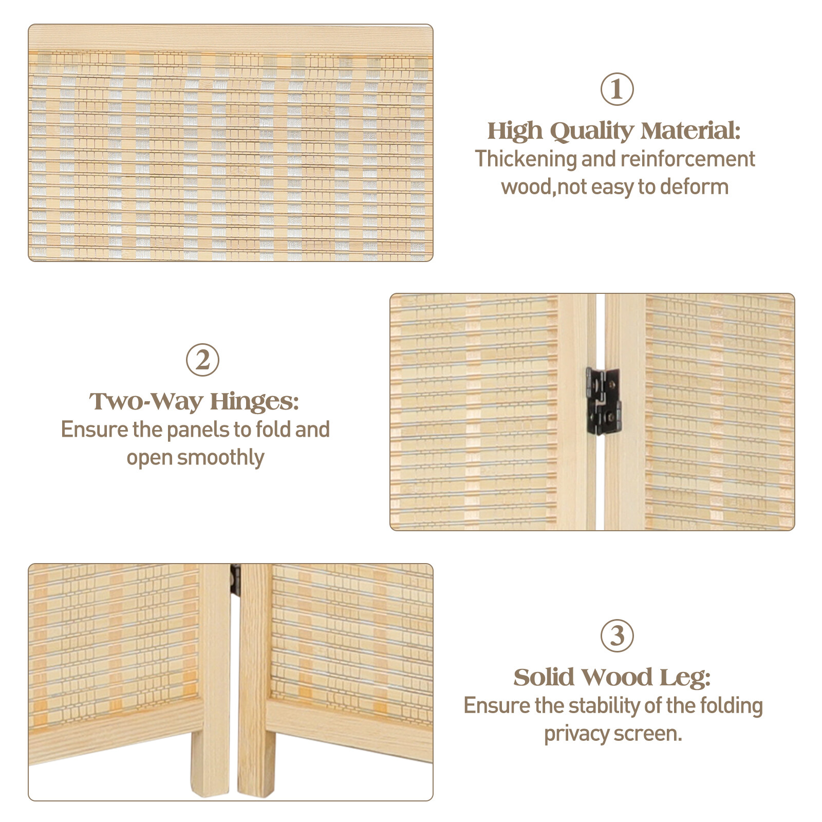 Room Divider Folding Privacy Screen 4 Panel Bamboo Partition Wall Separation