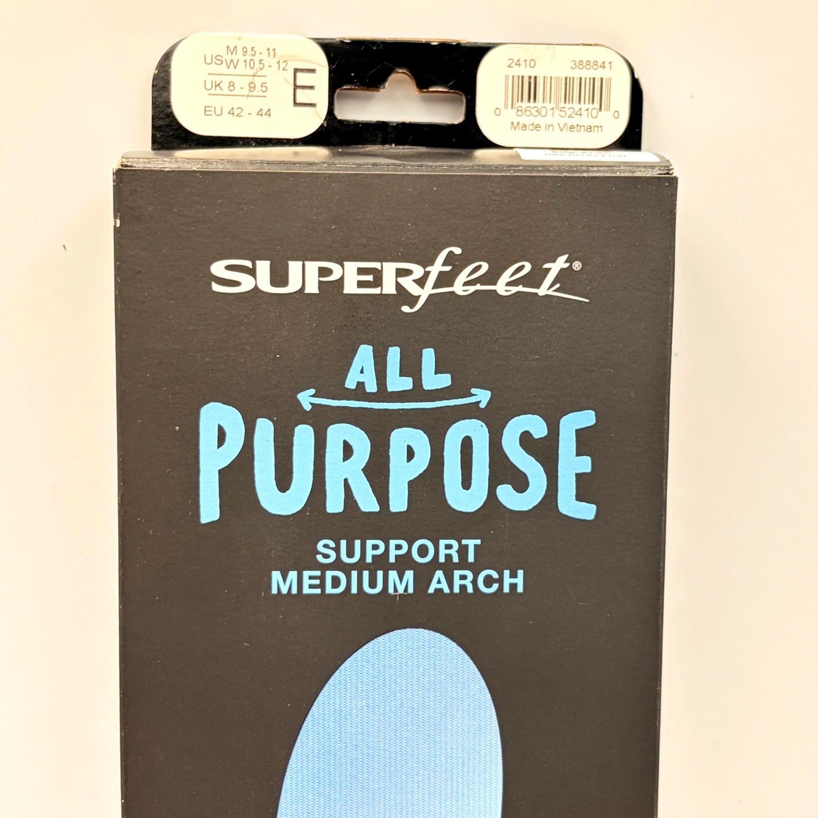 Superfeet All Purpose Support Medium Arch Blue Insoles SzE Mens 9.5-11 W 10.5-12