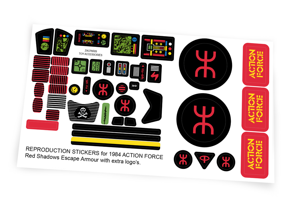 CUSTOM STICKERS for ACTION FORCE Red Shadows Escape Armour 1984 PALITOY