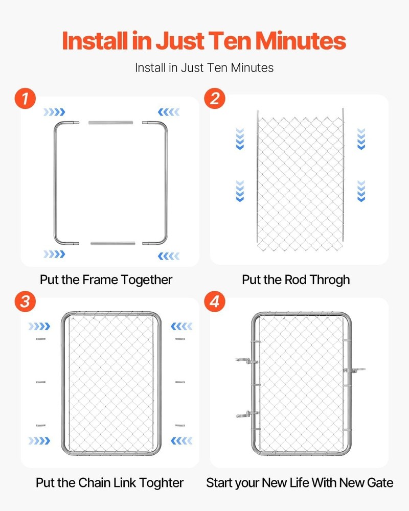 Adjustable Chain Link Fence Gate 32x46" Rust-Resistant Galvanized Yard Security