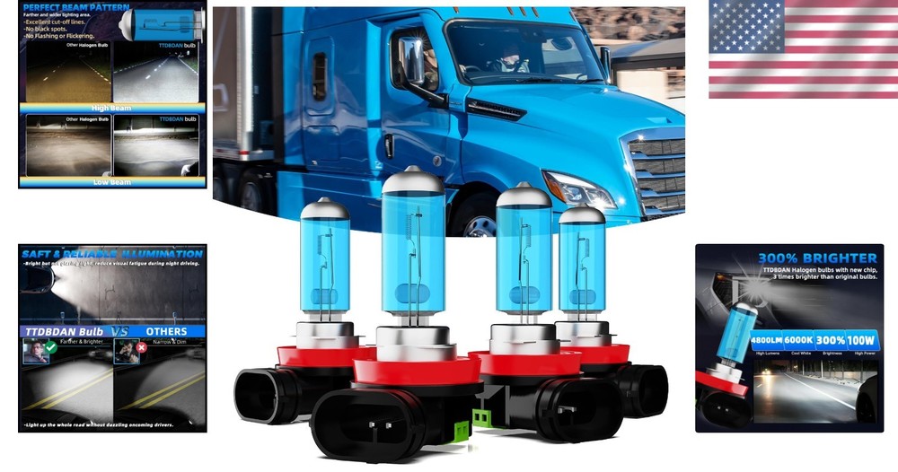 High Brightness Halogen Headlight Bulbs 6000K for Freightliner Cascadia 4 Pack