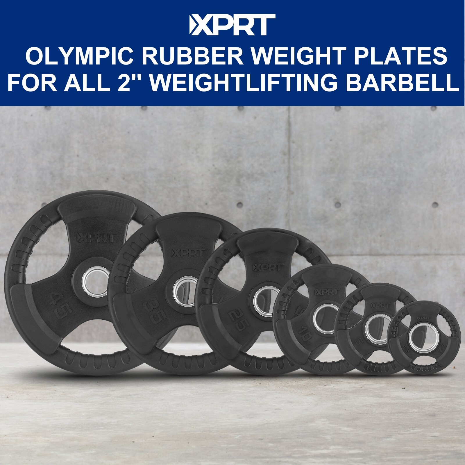 XPRT Fitness Olympic Weight Plates 2.5-45lb Rubber Coated Triple-Grip Home Gym W