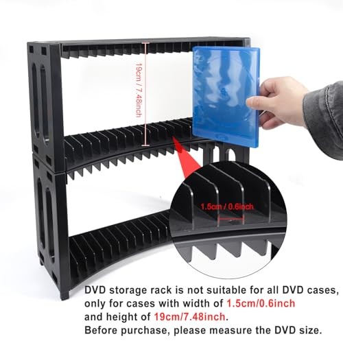 DVD Storage Rack, Stackable ABS 2 Pack DVD Storage Organizer Can Hold 40 Slim