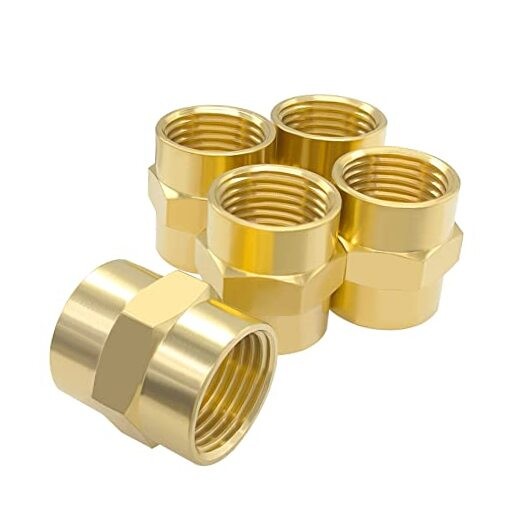 3/8" x Coupler Brass Female Hex Head Pipe Fitting Coupling, Pack 3/8" NPT 5PCS