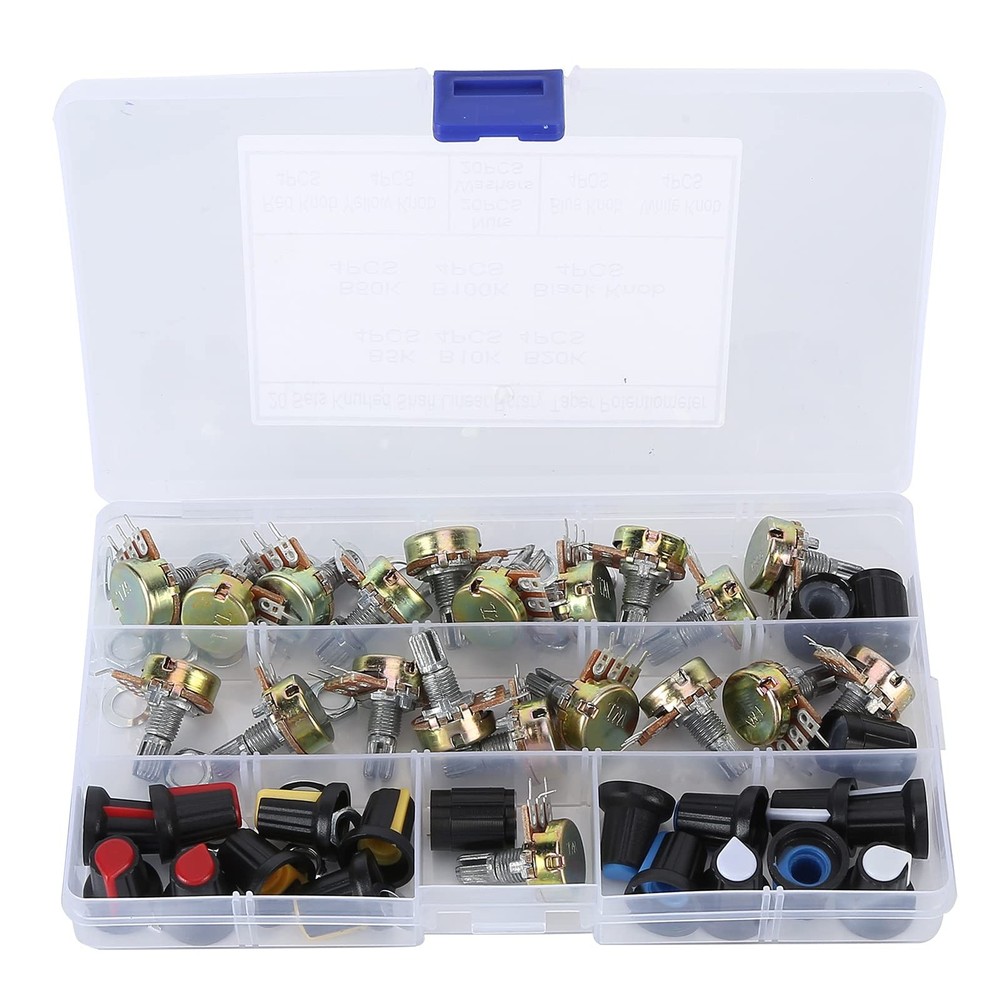 Adjustable Potentiometer Kit: 5K-100K Ohm Linear Taper w/ Volume Control Buttons