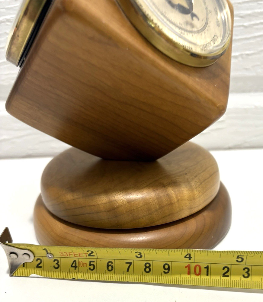 Vintage Rotating Myrtlewood Cube Clock With Barometer & Thermometer