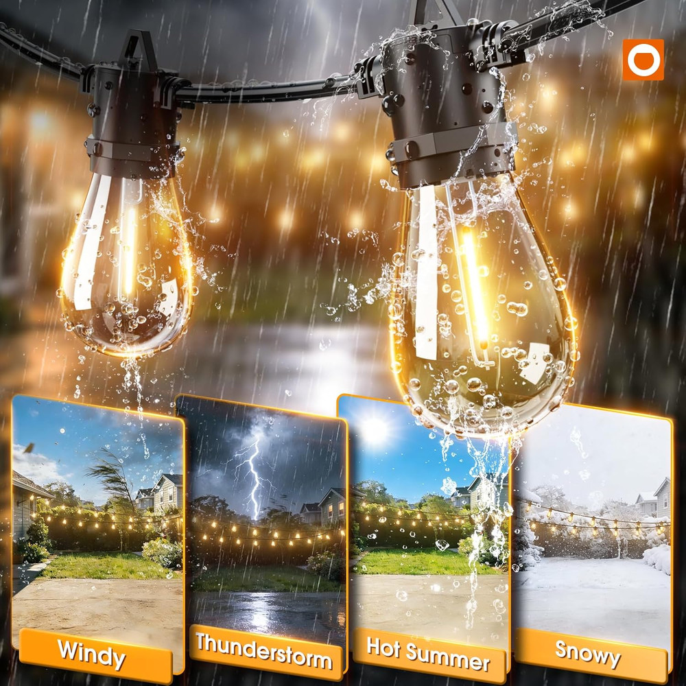 54FT Solar String Lights with USB & Remote - Waterproof Dimmable LED Bulbs