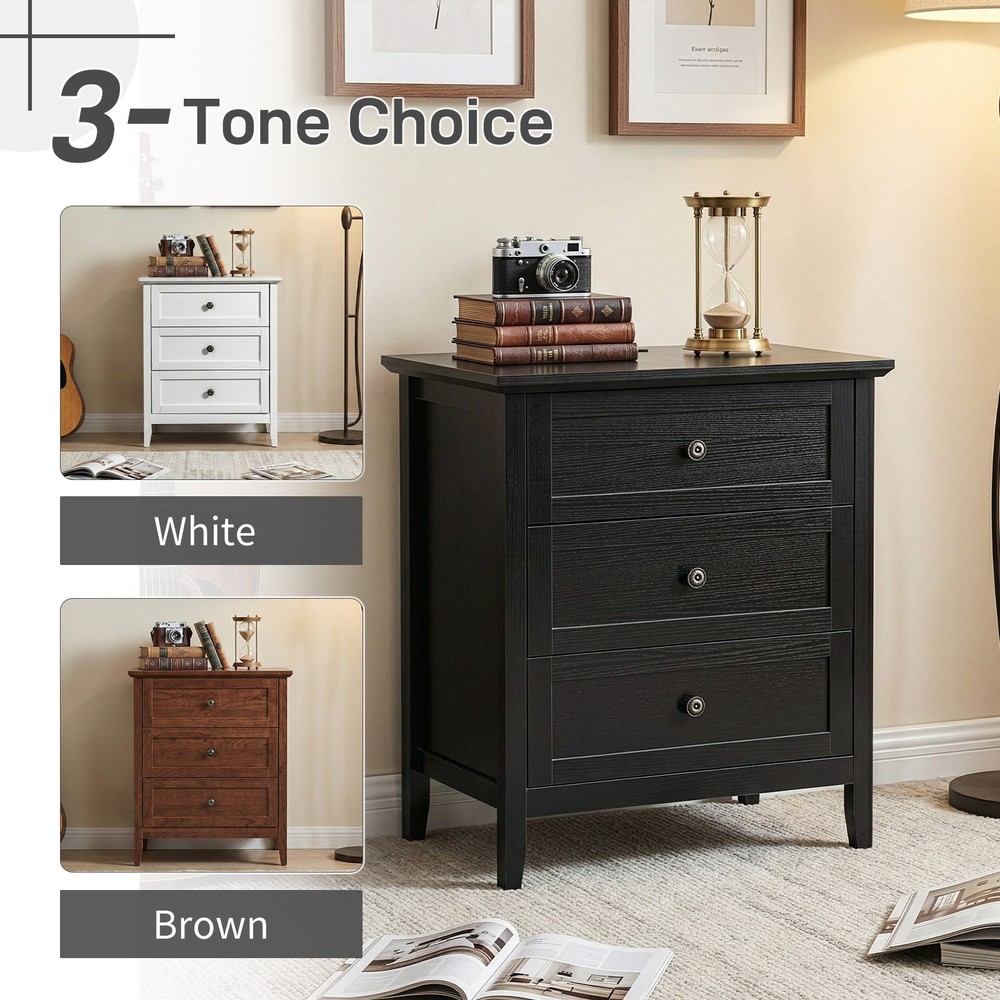 Black P2 MDF Particleboard with Melamine Veneer Three-drawer Bedside Table