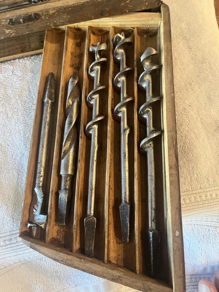 Set Vintage Irwin Brace Auger Drill Bits Tool Original Box. Nice Shape