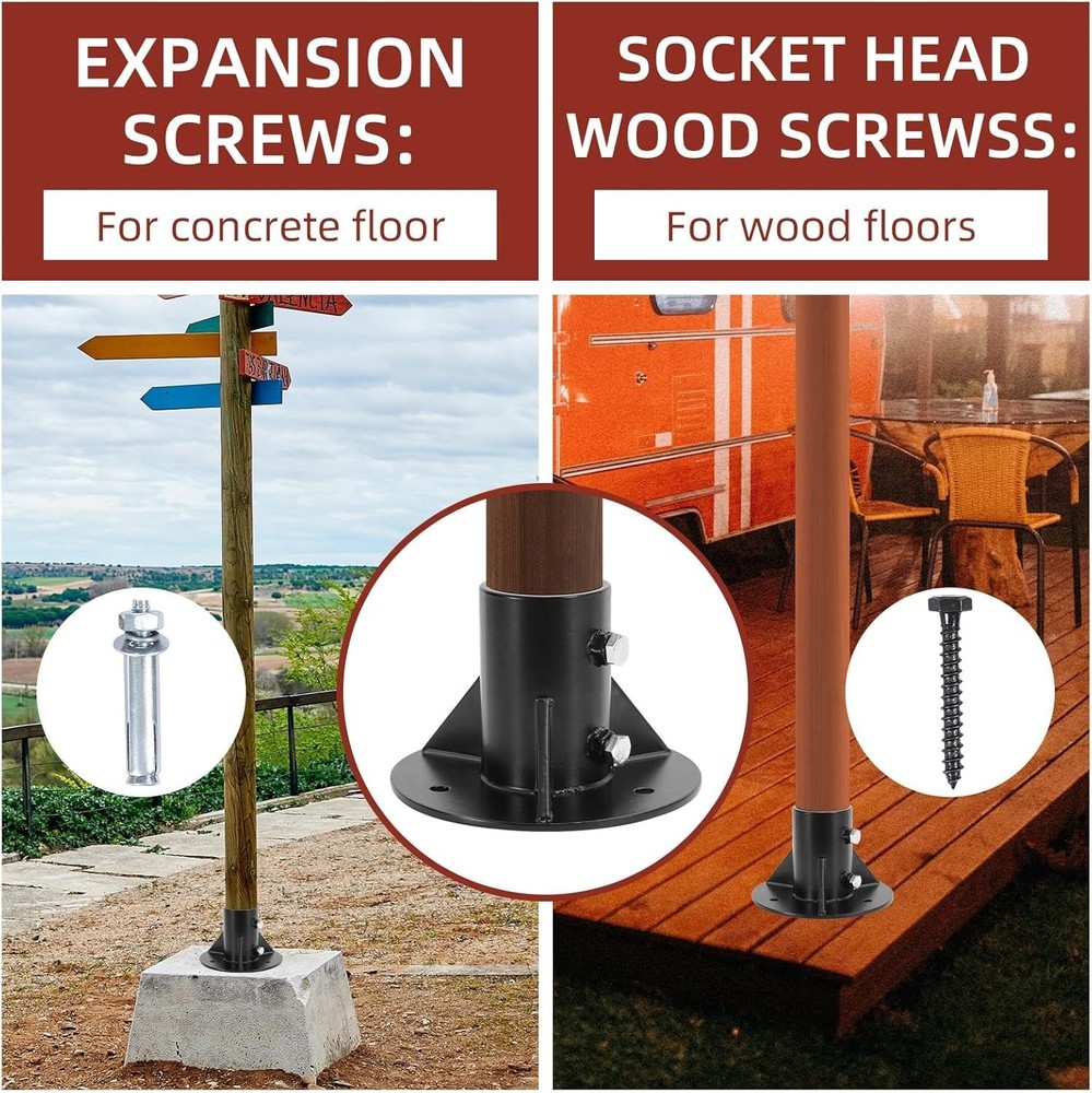 2PCS 3" Round Posts Base Bracket 6.5" BASE Flange Post Holder Heavy