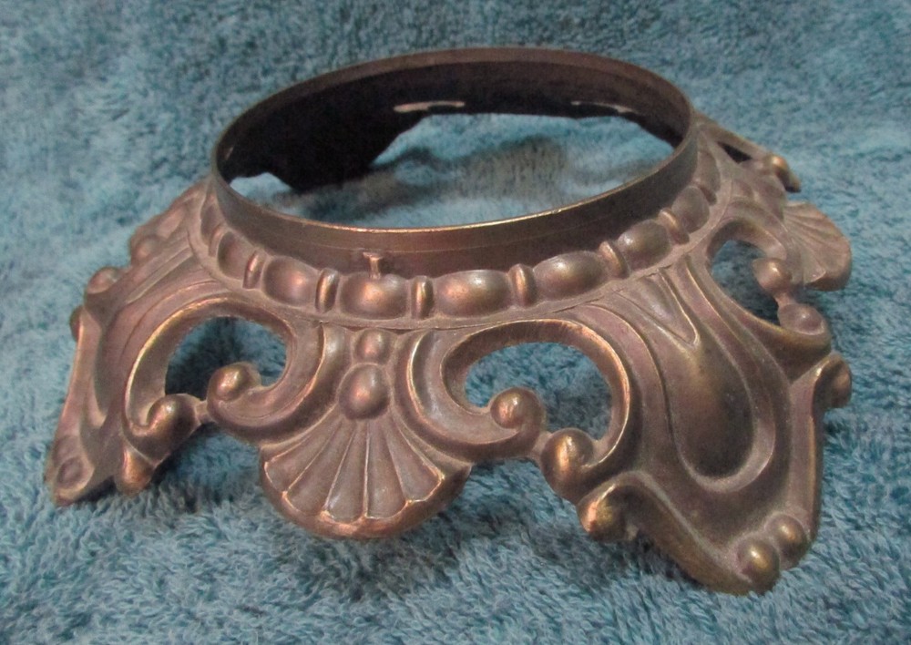 6⅝" Round Ornate Victorian or Rococo Style BRASS LAMP BASE w Scrollwork & Shell