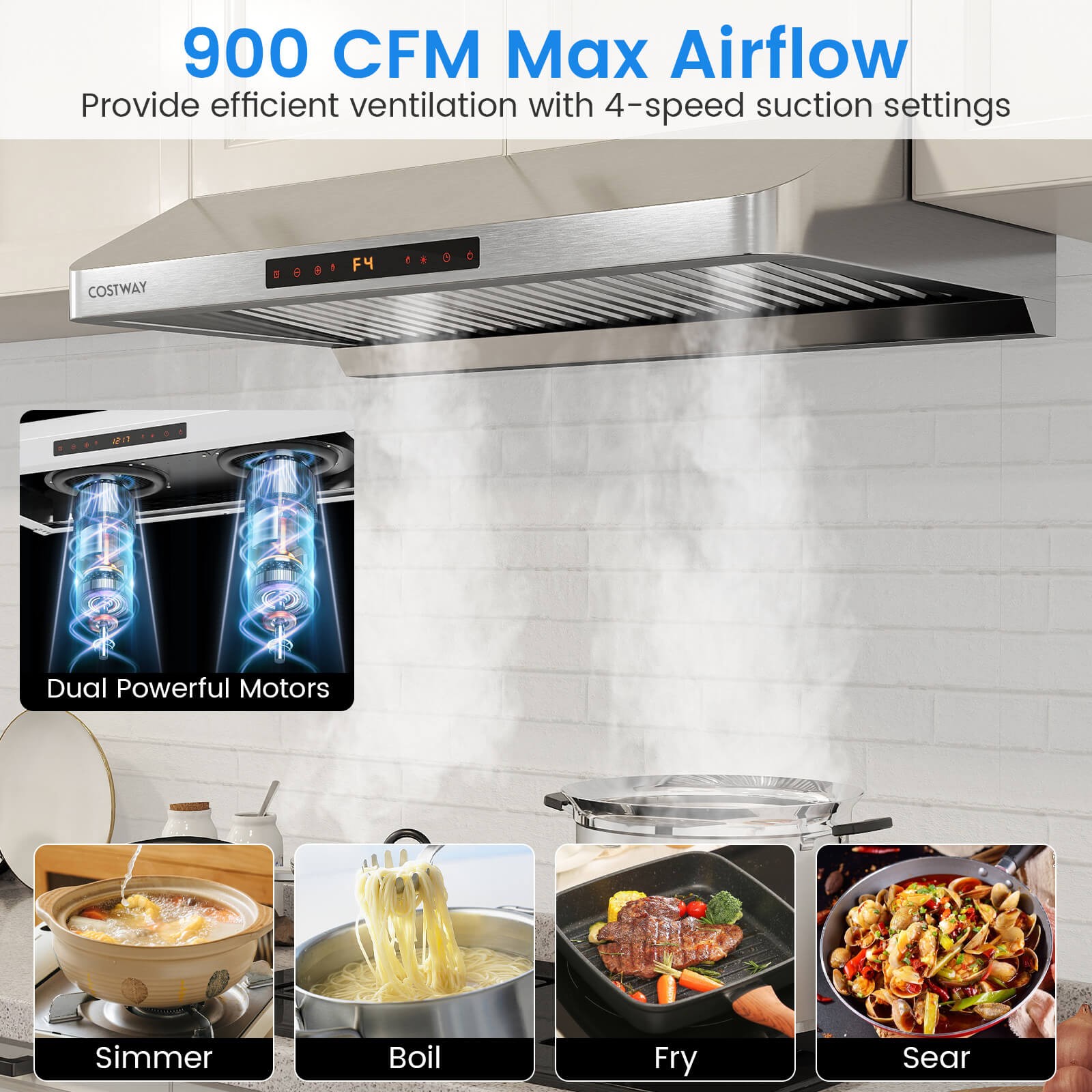 36 Inch Under Cabinet Range Hood w/Oil Collector, 4 Fan Speeds, Touch/Gesture