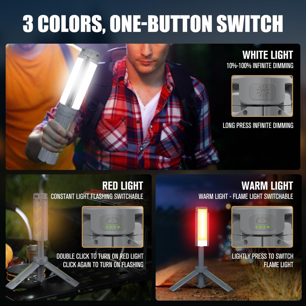 BUBRA 40" Telescopic Camping Light with Stand, 8000mAh Rechargeable LED Work Lig