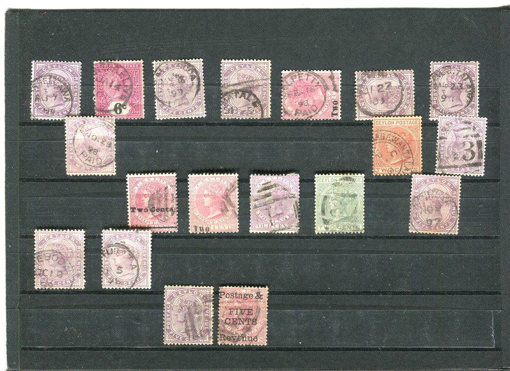 CEYLON; 1880s-90s early QV issues fine small used POSTMARK group