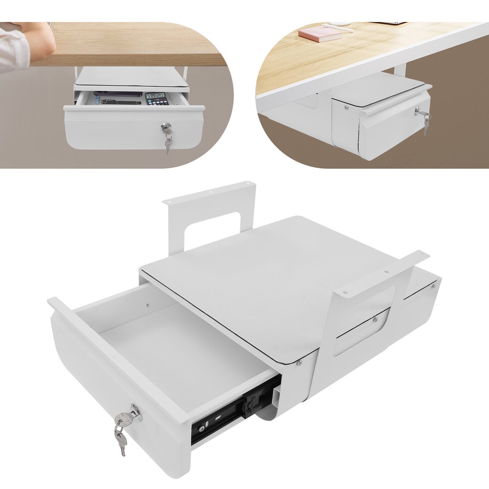 Under Desk Pull-Out Drawer, Lockable Sliding Storage Drawer, Under Desk Drawer
