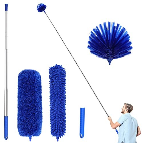 Duster, Microfiber Dusters with 2 Handle Sets, Durable 15-98.1 Inches Dark Blue