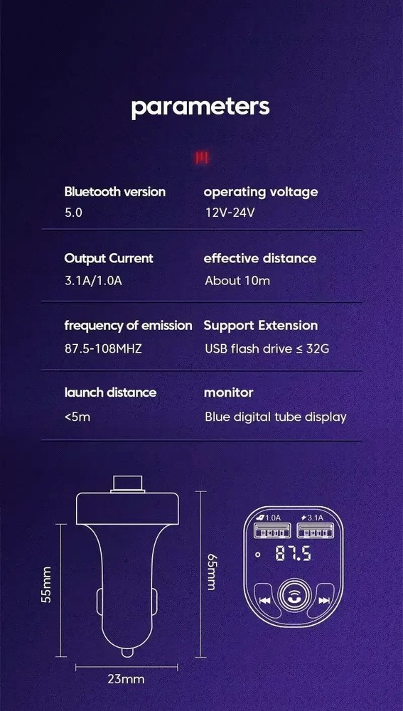 Bluetooth FM Transmitter Car Kit – Wireless Radio Adapter, MP3 Player, Dual USB
