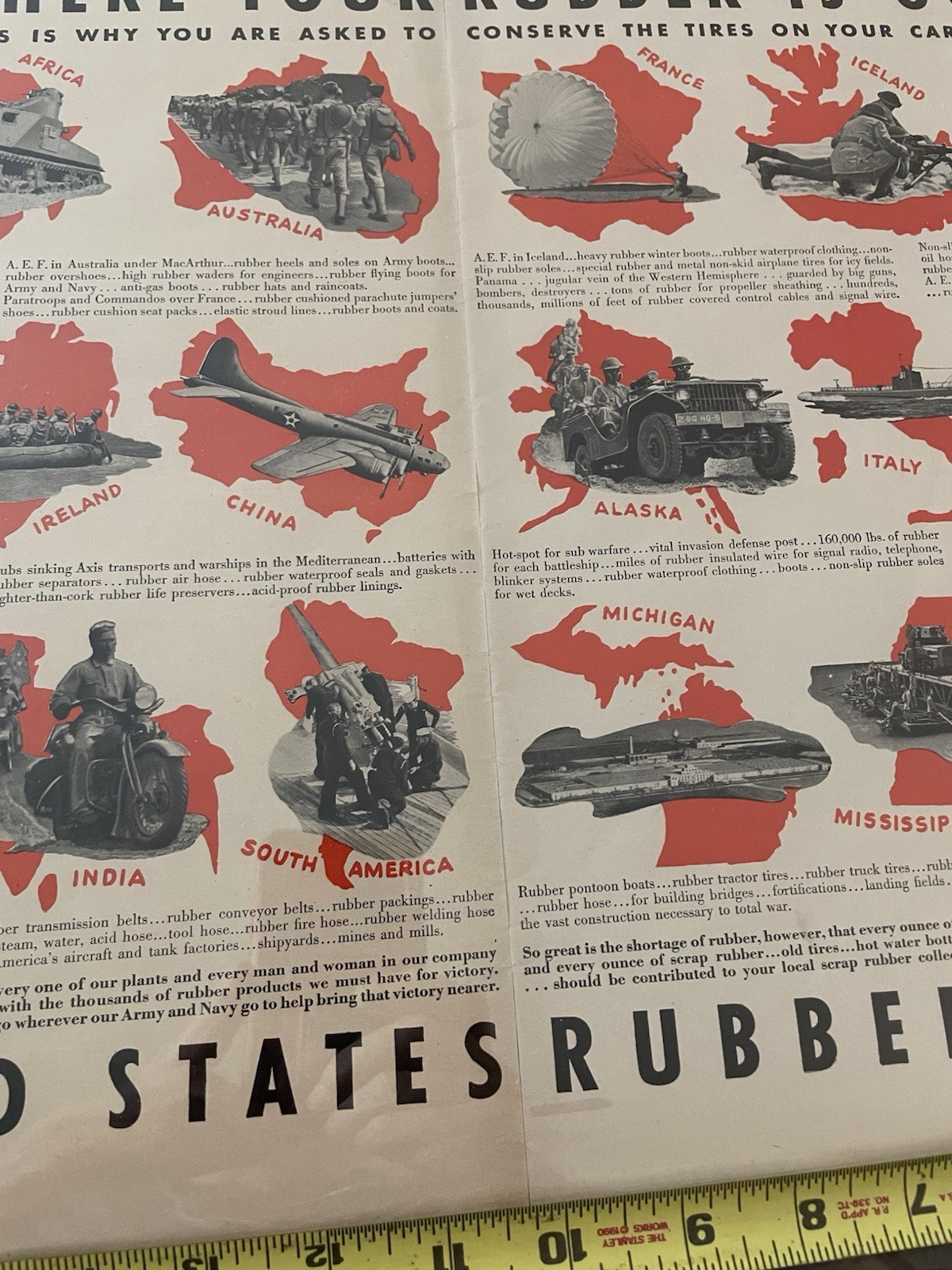 1942 Homefront Us Rubber Ad Here’s Where Your Rubber Is Going, Color 21/14 Orig
