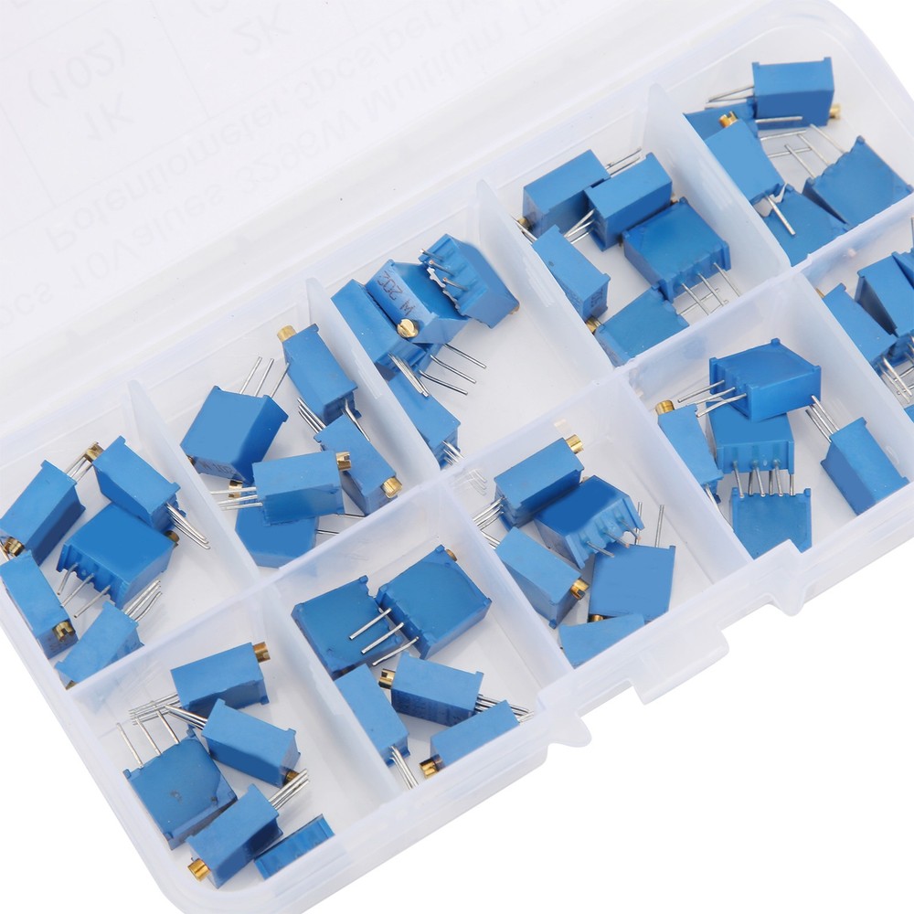 50pcs Variable Resistor 10 Values 3296W Regulating Resistance Trimmer Tool Part