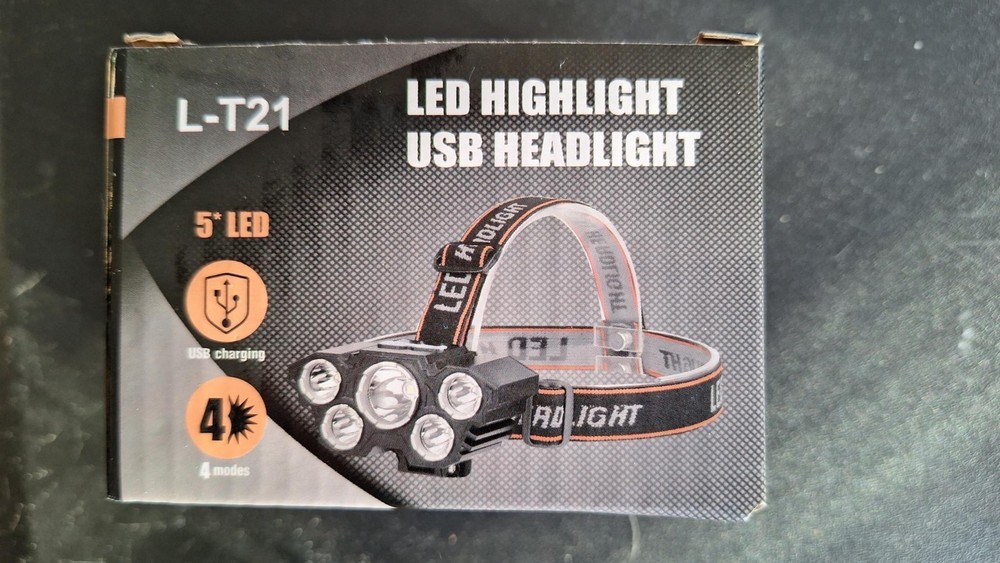 LED Highlight USB Rechargeable Headlight 5 LED Lights 4 Modes New