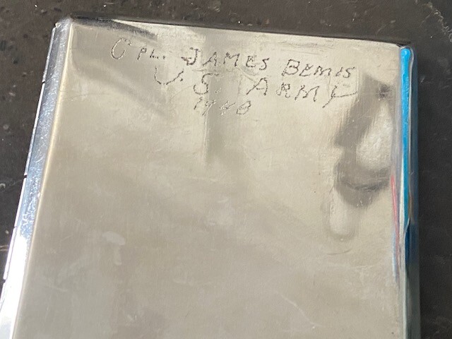 WWII era Silver plate Japan Cigarette Case map named CPL James Bemis US Army