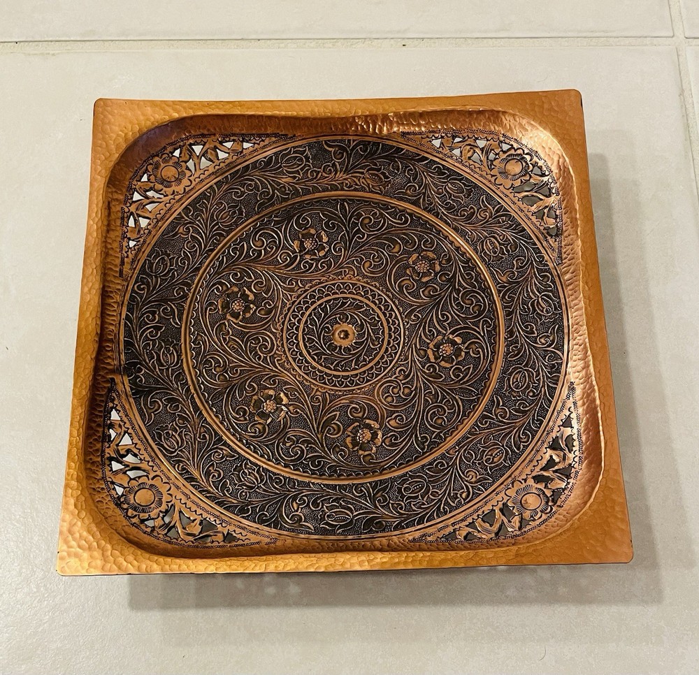 Vintage Pure Solid Copper Intricate Detail Tray