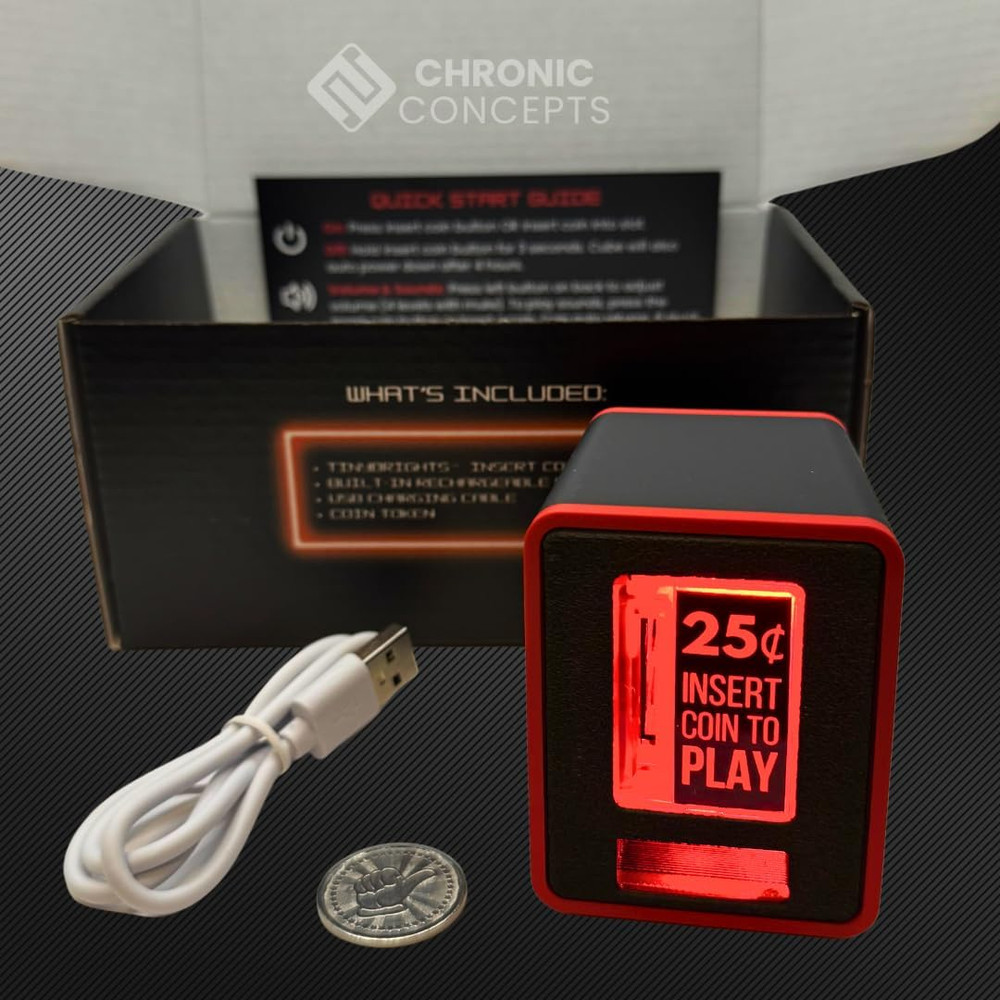 Insert Coin Cube - Pushable Insert Coin Button, Lights, & Sound Color BLACK