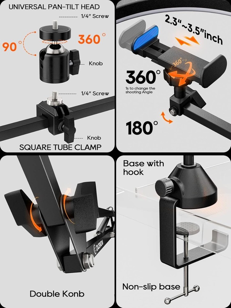 Upgrade Ring Light Overhead Phone Mount, 12”Circle LED Black (with RingLight）