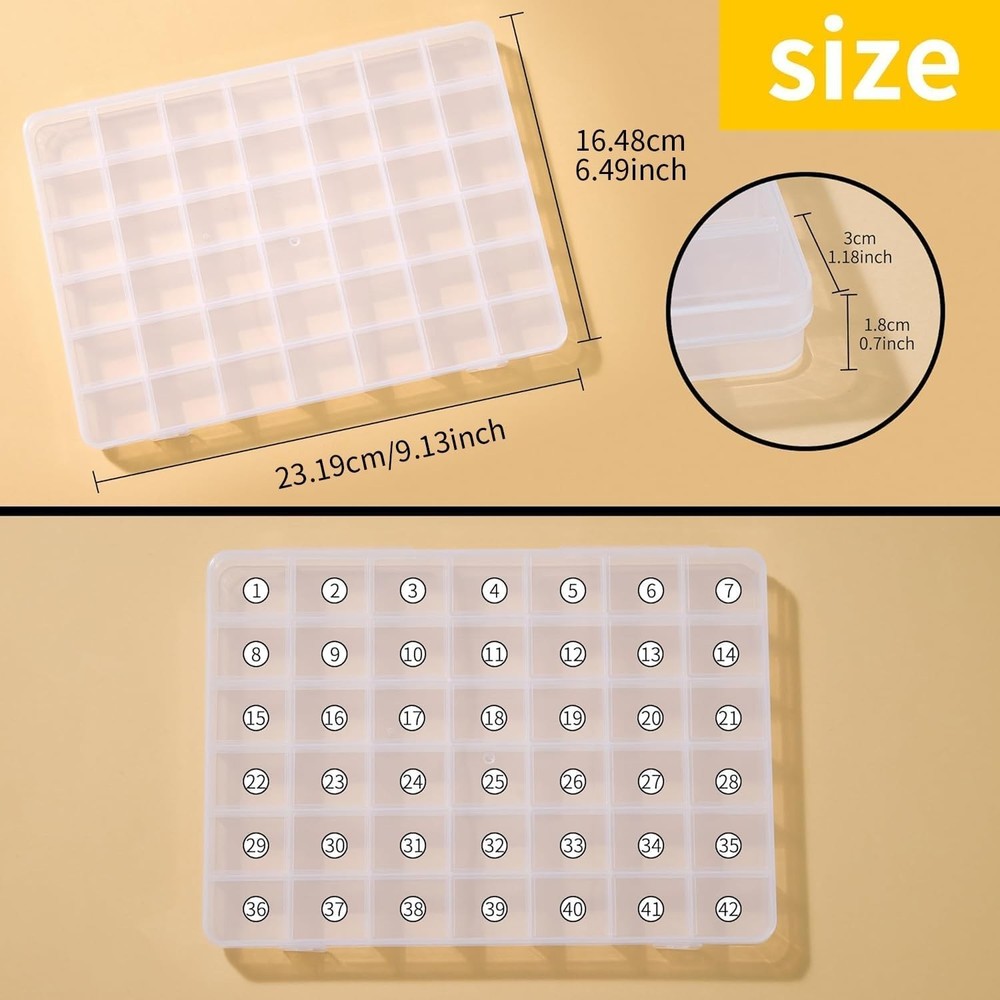 Lightweight 42 Compartment Plastic Bead Organizer - Clear Storage Box for Crafts