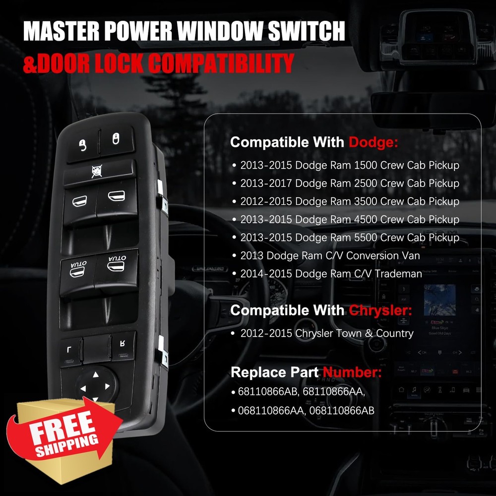 Ram 1500 2500 3500 Power Window Switch Driver Side 3+9 Pin