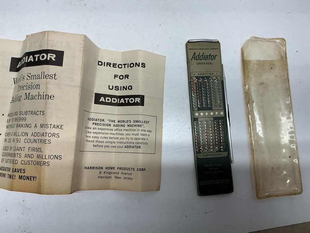 Vtg Addiator Universal Pocket Adding Machine W/Instructions - Made in W. Germany
