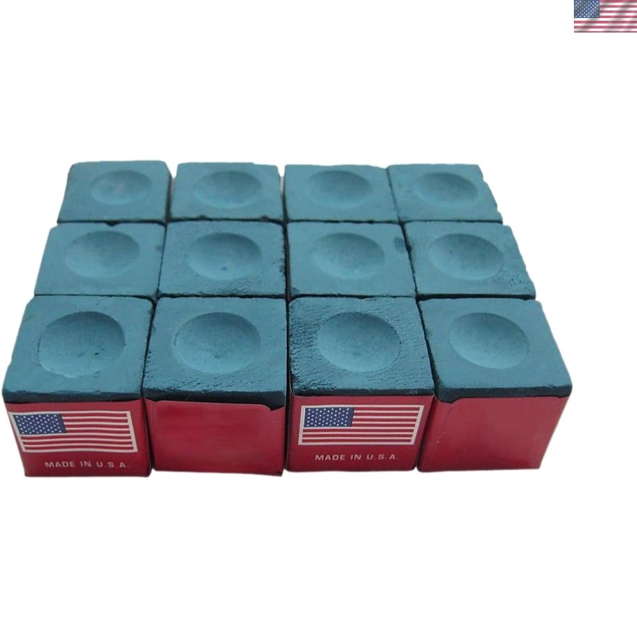 High-Quality Billiard Chalk with Protective Box - 12 Vibrant Blue Cubes