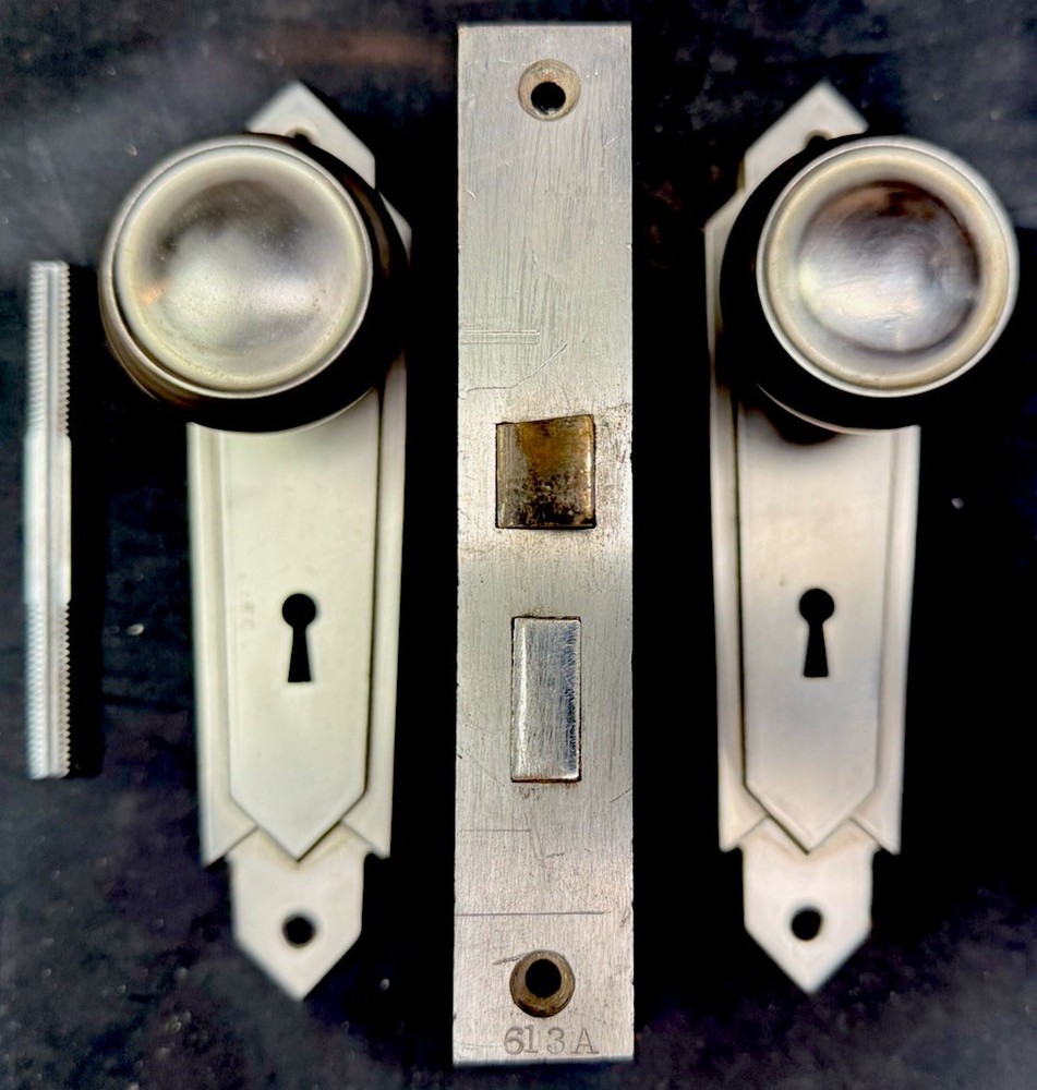 Art Deco Corbin Miami Pattern B Design Interior Knobs, Plates, Nickel Chrome