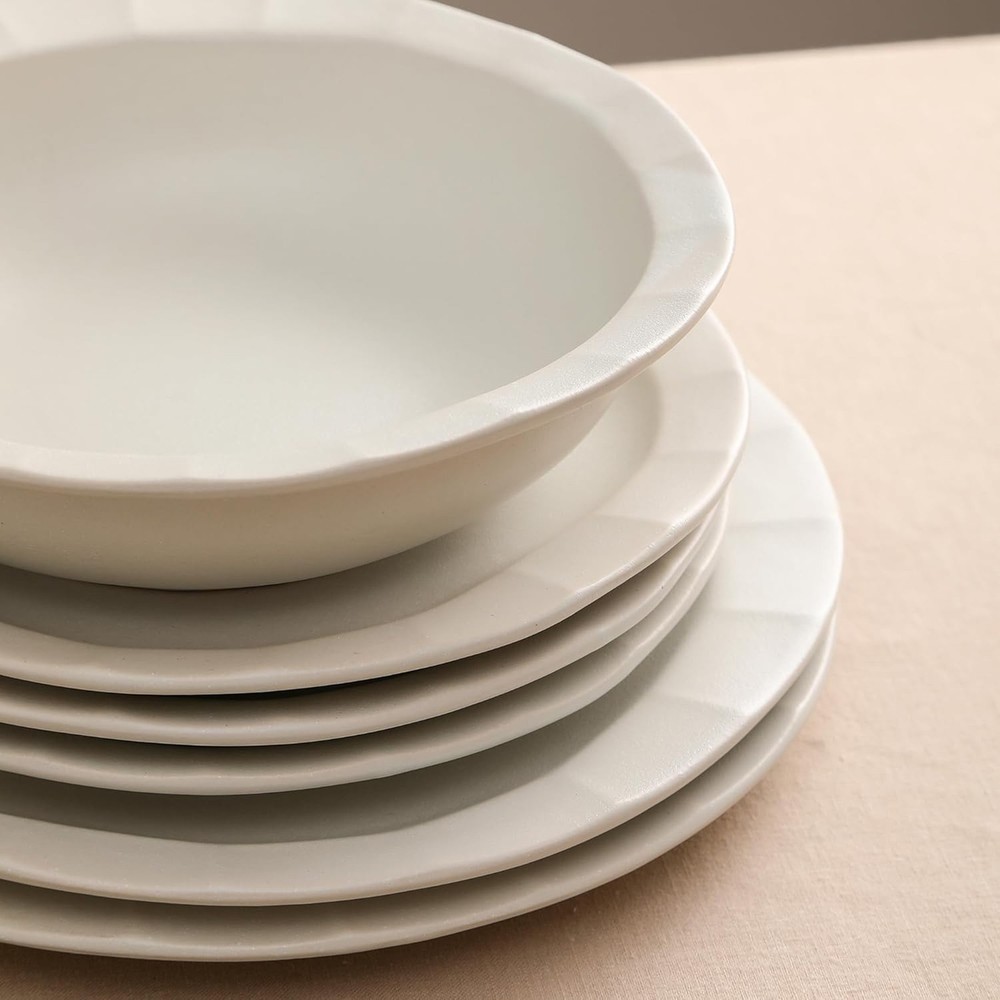 Stone Lain Oasis Stoneware 24 Piece Dinnerware Dish Set, Service for 8, White