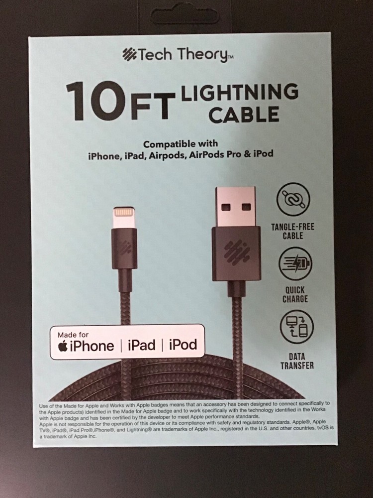 NEW Tech Theory 10ft Cable Compatible with iPhone, iPad, iPod-Charge/Transfer