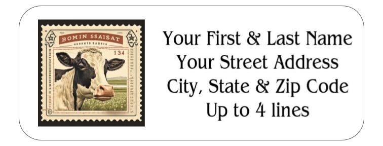 150 Cow postage stamp Mailing Return Address Labels Personalized