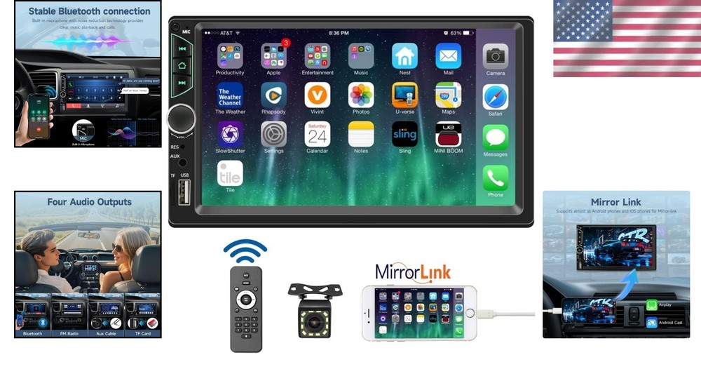 Double Din Multimedia Car Stereo + Backup Camera & Bluetooth