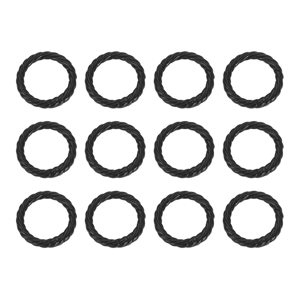 12pcs Spring O Rings 1" Round Trigger Metal Snap Hook Key Ring Black