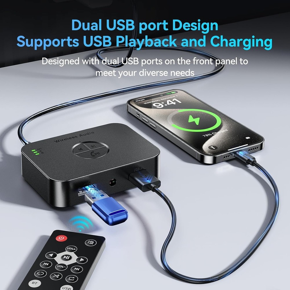 3-IN-1 Bluetooth Receiver & Transmitter Wireless RCA to 3.5mm Aux Audio Adapter