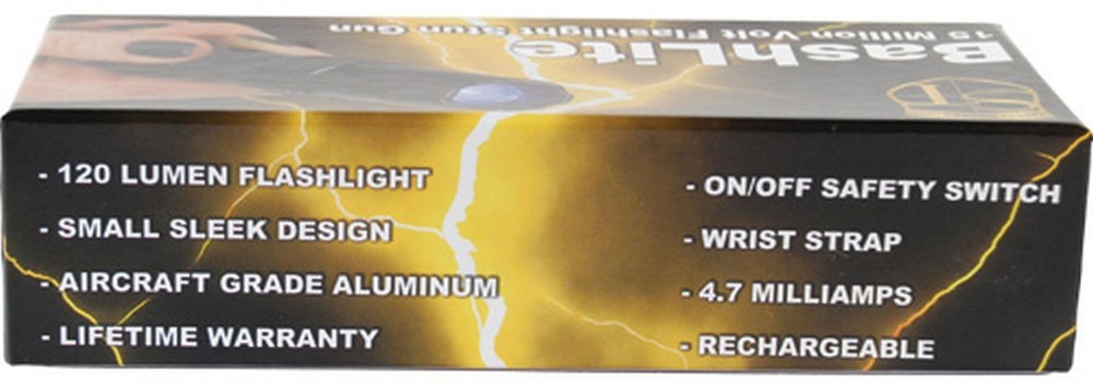 BashLite 85 million Volt Stun Gun Black Rechargeable LED Flashlight Wrist Strap