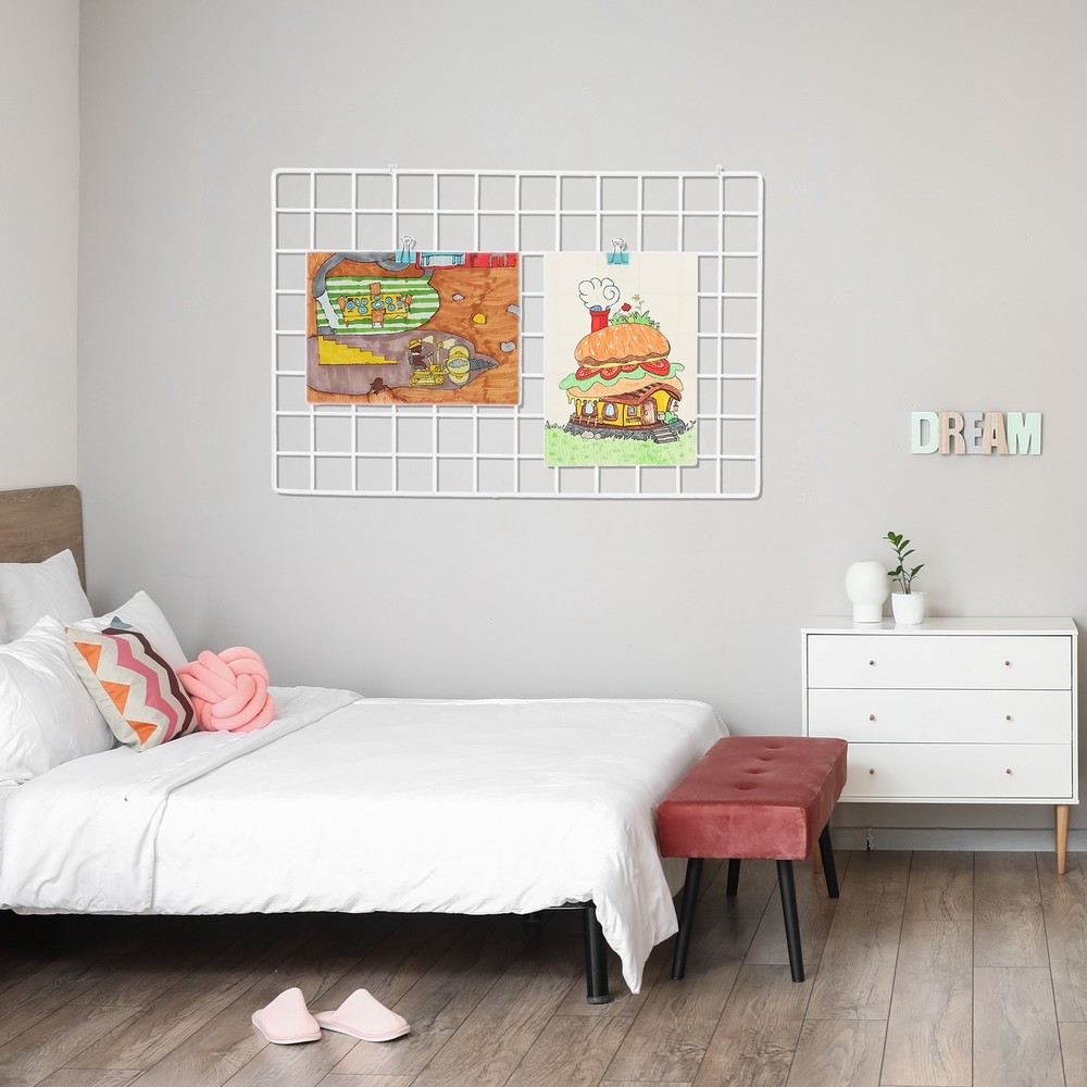 37"x18" Wire Grid Panel 2 Pcs Wall Grid Decorative Board Photo Display White
