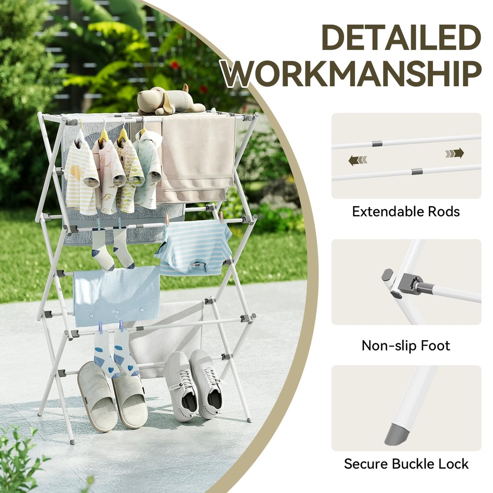 Clothes Drying Rack, Foldable & Extendable Laundry Rack with Adjustable Size ...