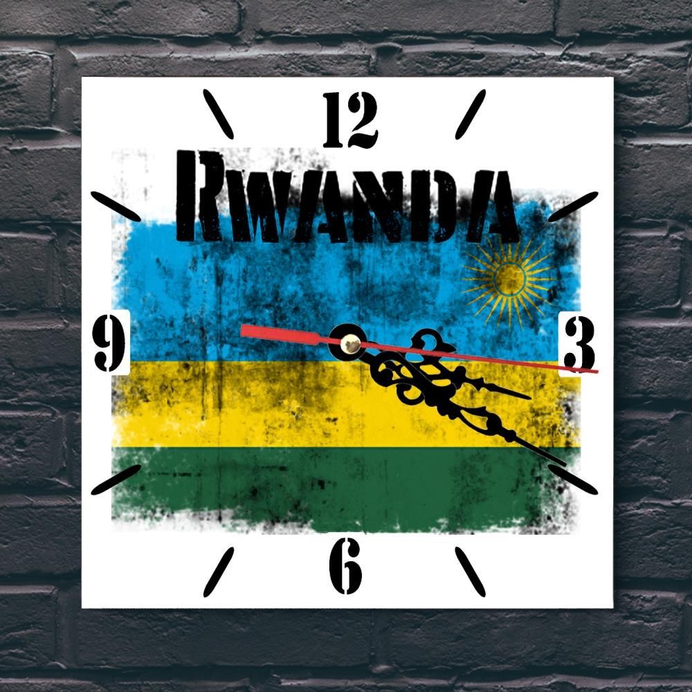 Rwanda Flag Wall clock patriots CERAMIC Tile Watch Support Décor