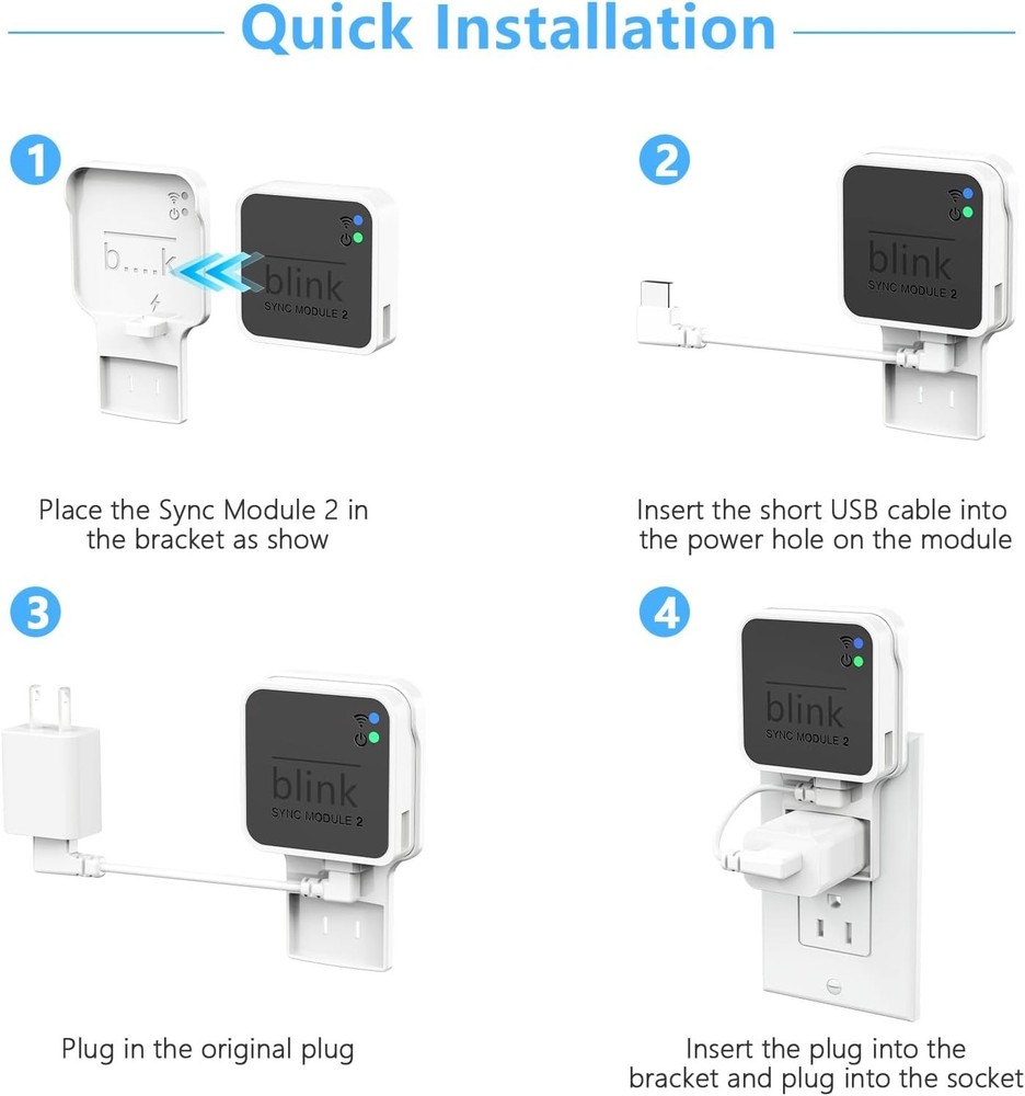 Compact Outlet Wall Mount for Blink Sync Module 2 - Easy, Tool-Free Installation