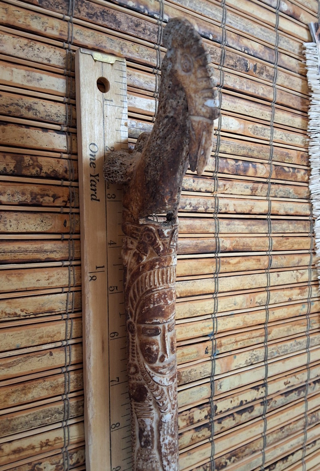 Papua New Guinea Rat Tooth Carved Dagger Bird Motif 17"