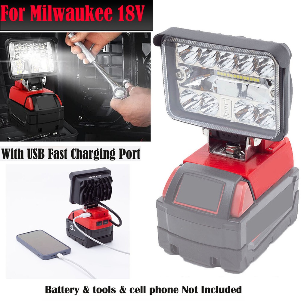 Outdoor LED Work Light For Milwakee 18V Lithium Battery Flood Light Flashlight