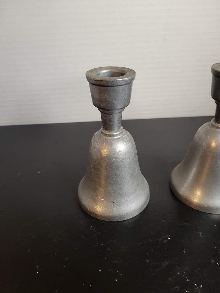 PEWTER TAPER CANDLESTICK / BELL COMBO PAIR - 2