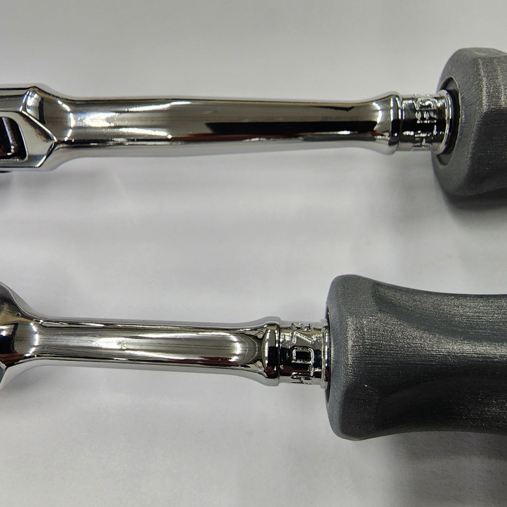 Snap-on Tools NEW 2pc DARK TITANIUM 1/4" Drive Hard Grip Fixed/Flex Ratchet Set