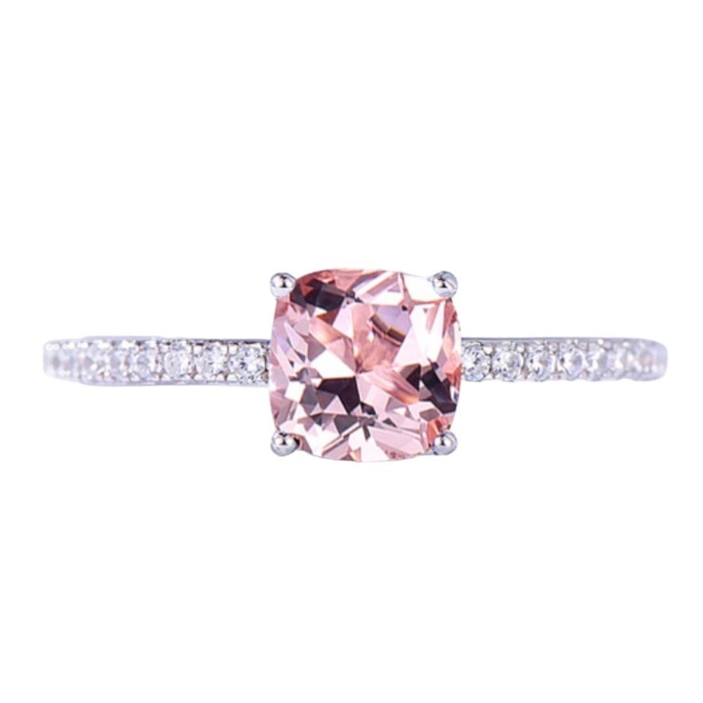 Lab Created Pink Morganite Ring Solid Sterling Silver 925 , May birthstone